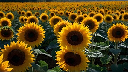 A meadow of blooming sunflowers as wallpaper.