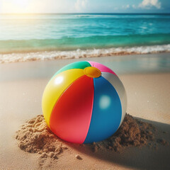 Obraz premium Beach ball in the sand beside the sea