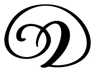 Vector calligraphy hand drawn letter D logo. Script font. Handwritten brush style