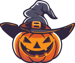 Halloween pumpkin in witch hat character colorful vector illustration in cartoon style isolated