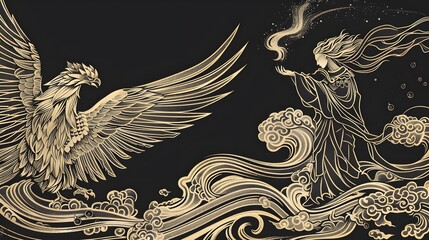 Fototapeta premium Golden Eagle Wings Design Vector Illustration