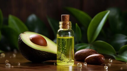 avocado oil extract in a small bottle. selective focus. Generative AI,