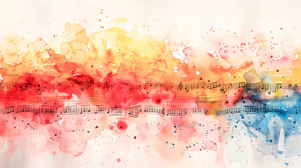 Harmonious symphony: watercolor notes on music sheet