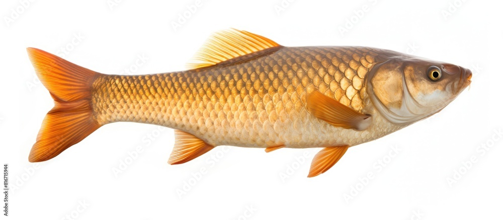 Poster Top view of a mirror carp a type of freshwater fish photographed in an isolated setting over a white background with a clipping path The image includes copy space for added versatility