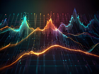 Data visualization, data network, sound waves effect or abstract technology background ai generative