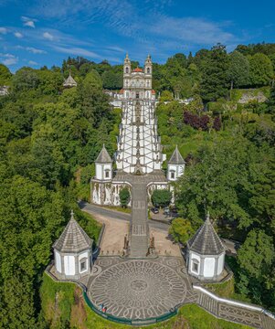 Aerial view of the Santuario do Bom Jesus do Monte in Braga, Portugal