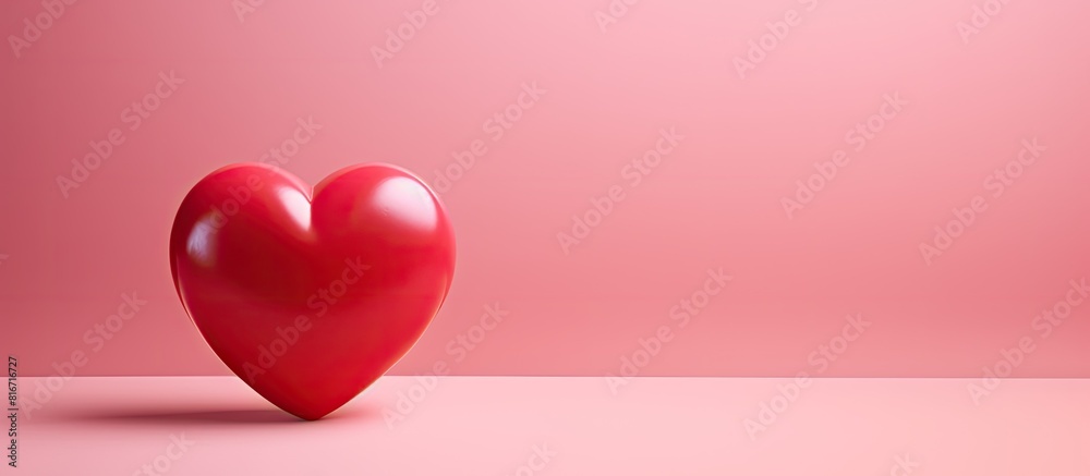 Poster valentine s day card concept featuring a red love heart on a pink backdrop with ample copy space