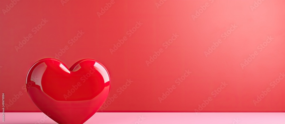 Poster valentine s day card concept featuring a red love heart on a pink backdrop with ample copy space