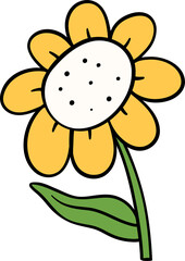 Retro flower power with stem cartoon character