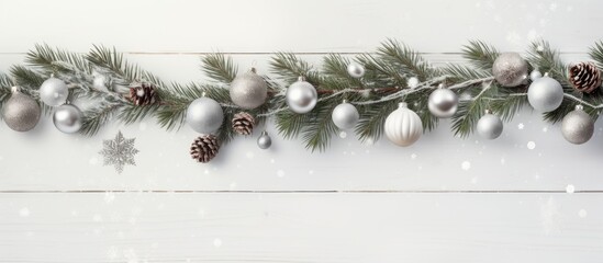 Scandinavian style Christmas garland with fir branches baubles and decorations designed as a...