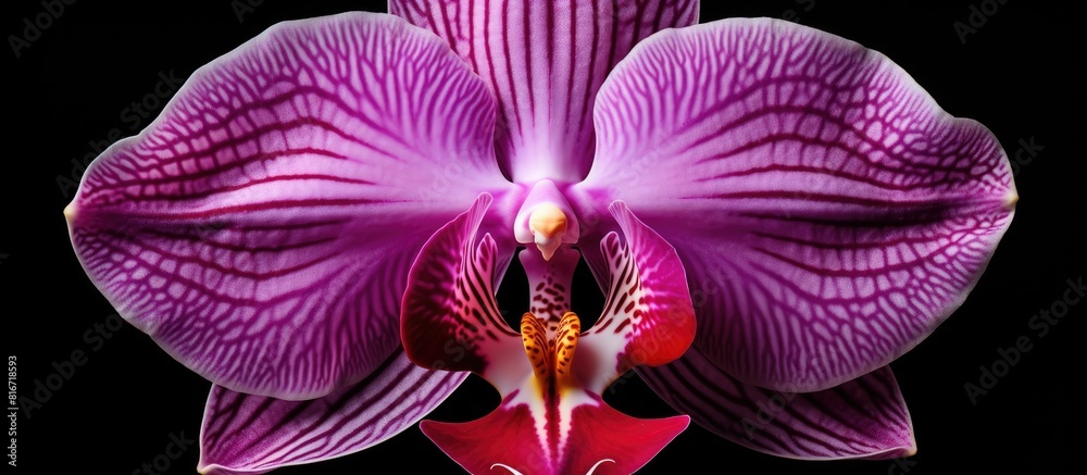 Poster a violet phalaenopsis or moth orchid from the orchidaceae family is isolated on a black background c