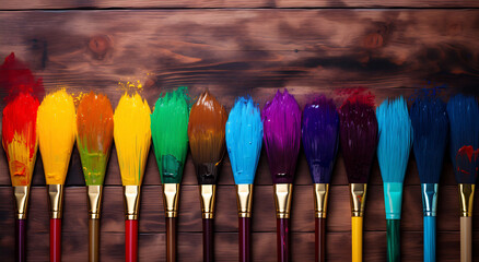 Wooden Canvas of Rainbow Paintbrushes