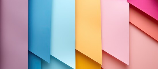 Obraz premium A vibrant backdrop of colorful paper sheets in a variety of creative pastel colors perfect for showcasing copy space images