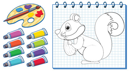 Vector illustration of squirrel with coloring tools