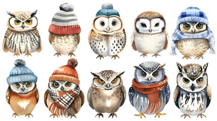 Adorable Owls in Winter Attire Whimsical