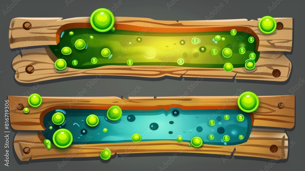 Poster an isolated 2d illustration showing game interface loading progress bars. status and resources scale