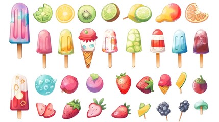 Assorted Colorful Frozen Fruit Desserts and Treats for Summer Refreshment
