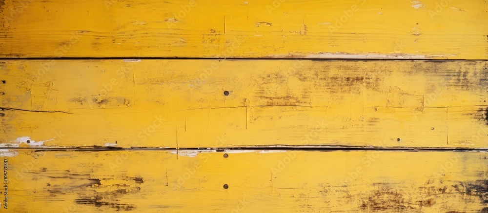 Poster the weathered wooden background features peeling paint in a yellow hue providing a textured and vint