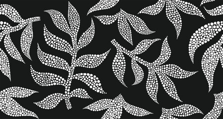 Hand drawn foliage in dotted seamless pattern. abstract floral dot style.