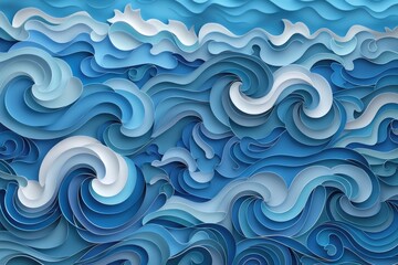 Fototapeta premium Abstract blue and white background with paper waves. Ideal for design projects