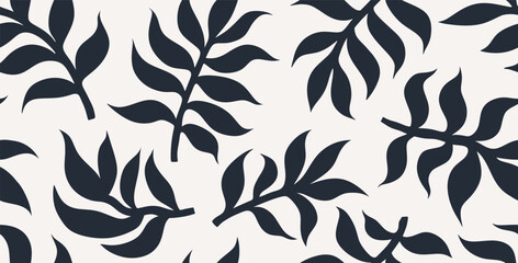 	
Abstract palm leaves seamless pattern on white background.	
