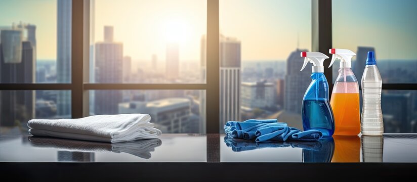 Professional janitorial service for office desks with a clean and organized workspace Copy space image