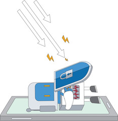 Robot out from a smart phone with a shield