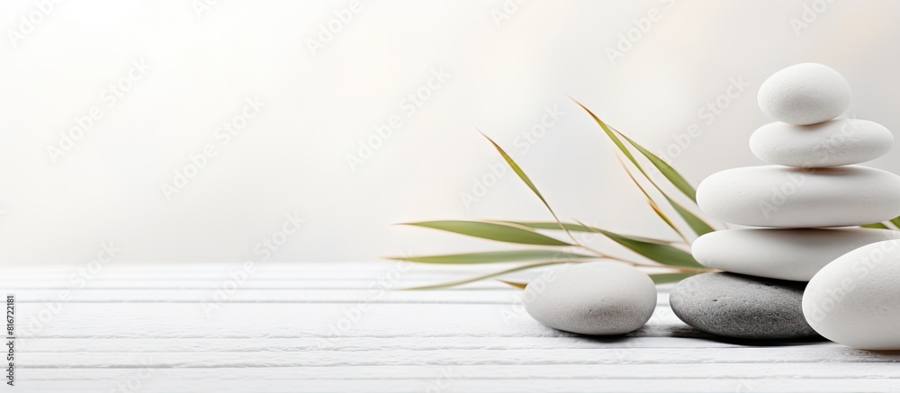 Poster a serene spa themed composition featuring a copy space image of white stones against a light backgro