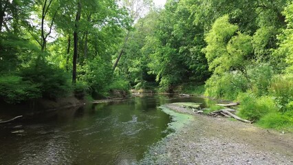 Drone shot of the Big Creek in Illinois Iron Furnace in Shawnee National Forest in Illinois, USA