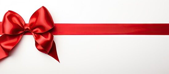 Copy space image of a red mourning ribbon on a white backdrop