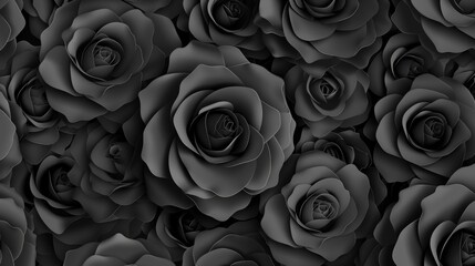 A bunch of black roses arranged closely together. Ideal for dark and dramatic themed projects