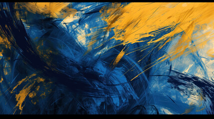 Fototapeta premium Abstract texture. Modern blue yellow paint banner. Fractal artwork for creative graphic design
