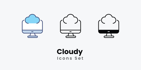Cloudy Icons thin line and glyph vector icon stock illustration