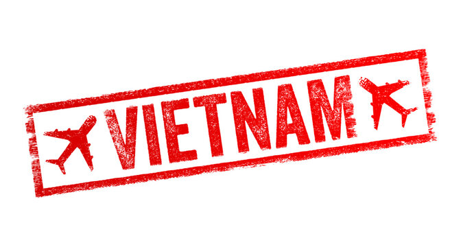 Vietnam - a Southeast Asian country known for its rich history, diverse culture, stunning landscapes, and delicious cuisine, text emblem stamp with airplane