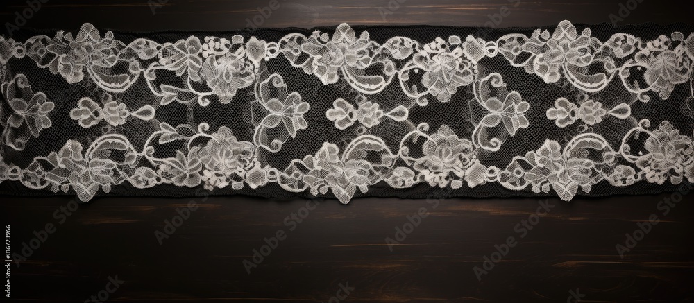 Poster Top view of a black table adorned with elegant white lace providing ample copy space for text
