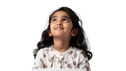 Young Indian Girl Using Laptop Looking Upward
