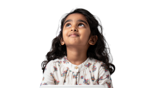 Young Indian Girl Using Laptop Looking Upward
