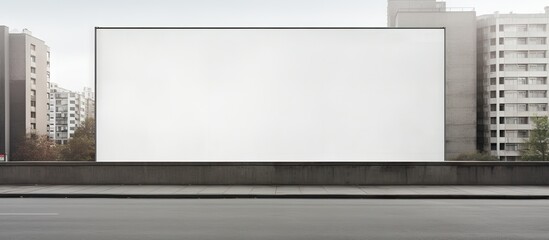 Obraz premium There is a spacious billboard on a city street wall adorned with banners where you can insert your own text. with copy space image. Place for adding text or design