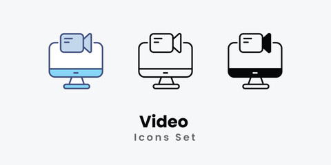Video Icons thin line and glyph vector icon stock illustration
