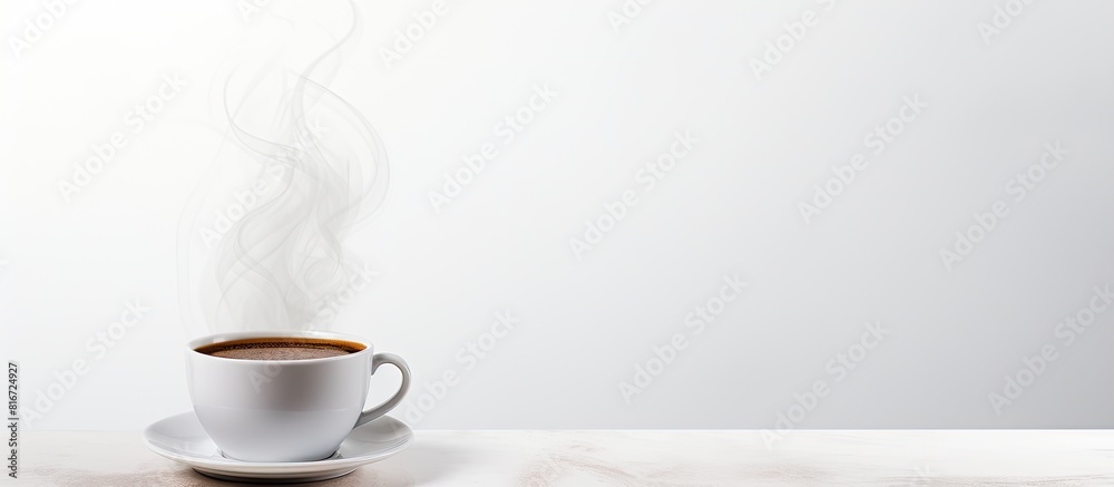Poster Copy space image of a steaming cup of coffee set against a plain white backdrop