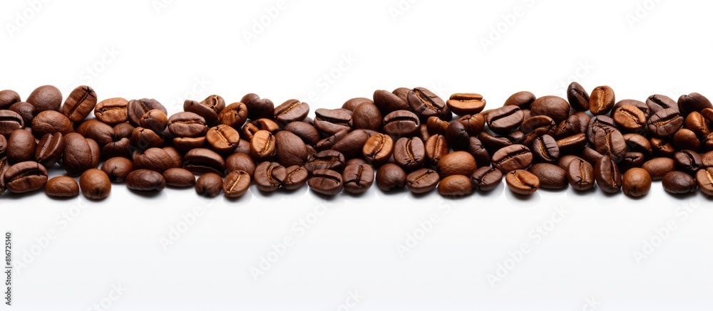 Poster a white background provides ample copy space for an image of isolated coffee beans