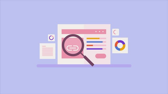 SEO backlink checker, Website link analysis tool, SEO link building software. Animation video clip.