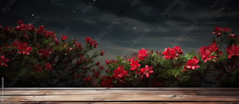 Poster summer time with a dark sky showcasing a vintage wooden table with ample room for your decorations a