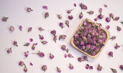 Dried rose flower. top view