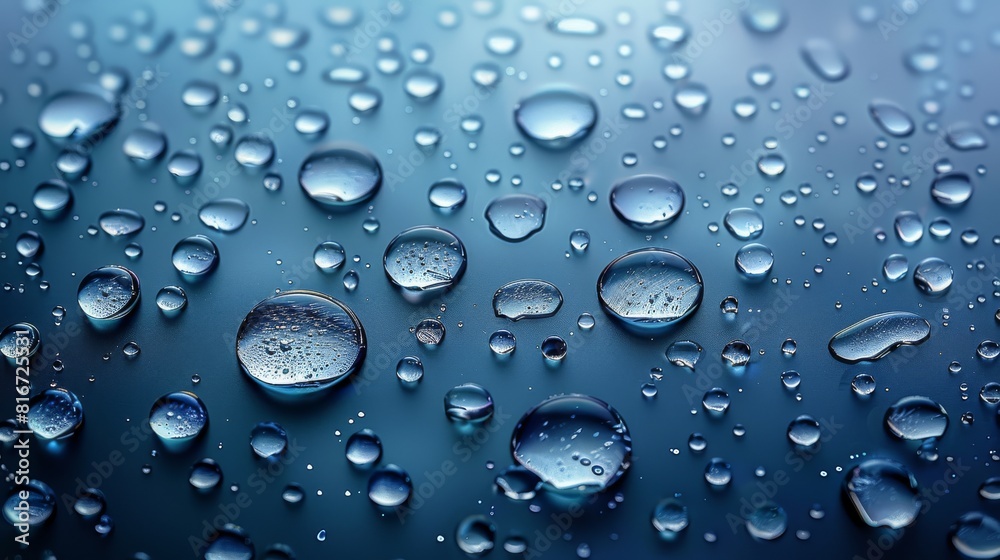 Aufkleber Rain water drop bubble vector background. Glass surface with realistic clear condensation 3d effect. Dark spray abstract raindrop illustration with tear blob. Generative AI.