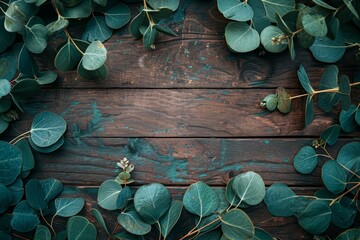  eucalyptus leaves on wooden desk table