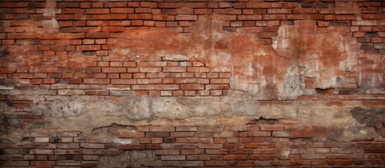 A textured red brick wall with a rustic and worn appearance offering room for additional elements in the image