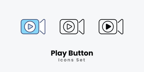 Play Button Icons thin line and glyph vector icon stock illustration