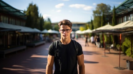 Fototapeta premium Confident Teenager Wearing Glasses Standing Outdoors in Urban Setting