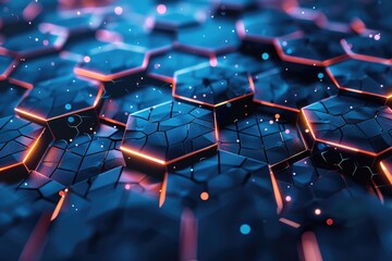 Obraz premium Illuminated computer keyboard with blue and orange lights. Ideal for technology and futuristic concepts